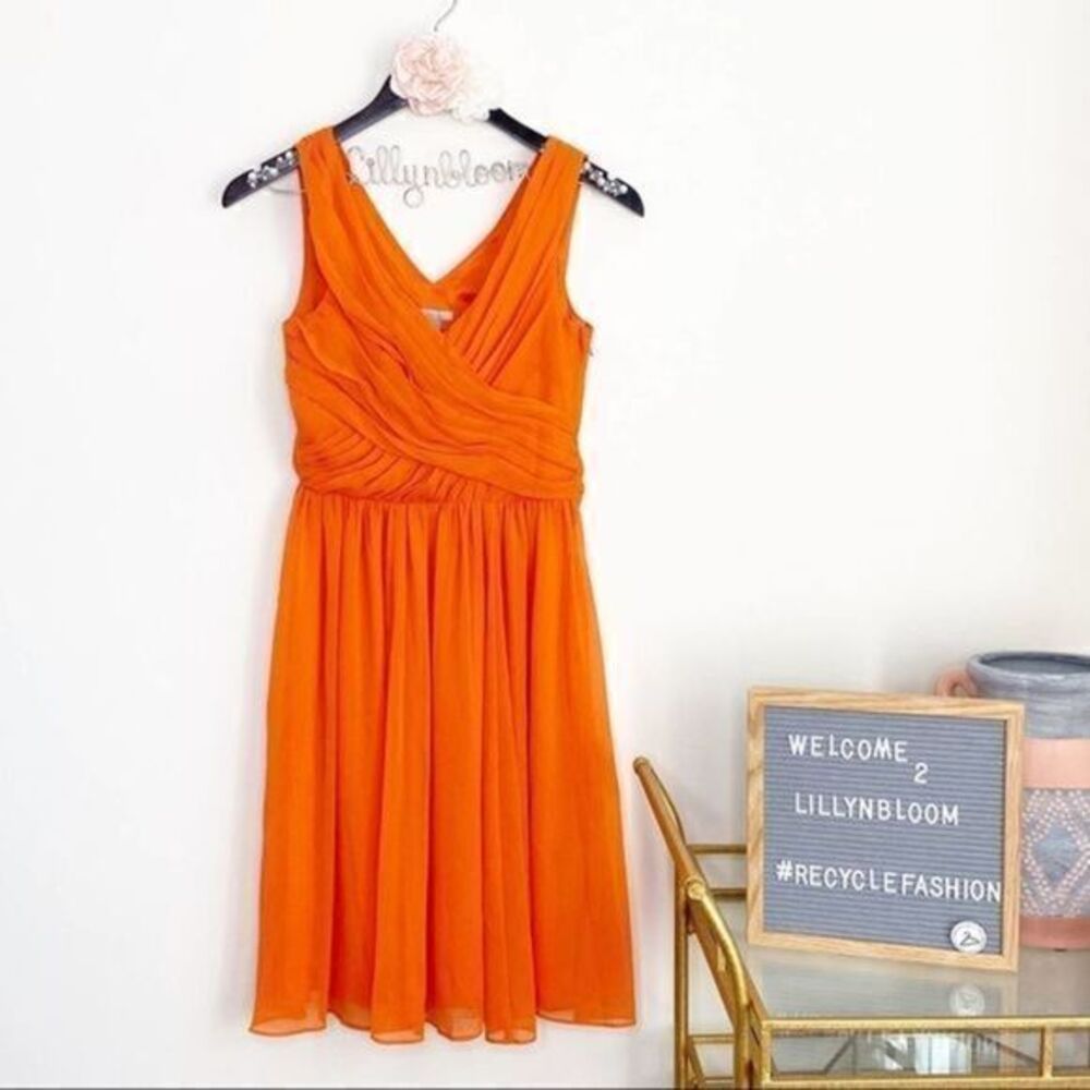 H&M A-line Orange chiffon v-neck pleated dress